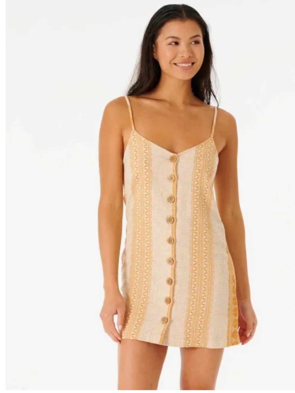 Rip Curl Alma Embroidered Stripe Button Front Midi Dress Medium